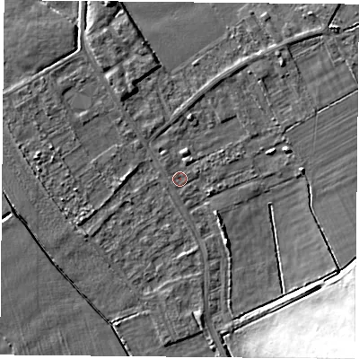 Shaded relief map of the ground around DN50QW, computed from Environment Agency LiDAR. The ground here sits at about 3 m above sea level and falls 17 m across the surrounding 800 m. Surface water reaching this point runs off ground lying to the south-east, 17.0 m higher.