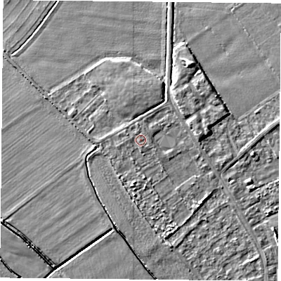 Shaded relief map of the ground around DN50RA, computed from Environment Agency LiDAR. The ground here sits at about 5 m above sea level and falls 5 m across the surrounding 800 m. Surface water reaching this point runs off ground lying to the west-north-west, 0.6 m higher.