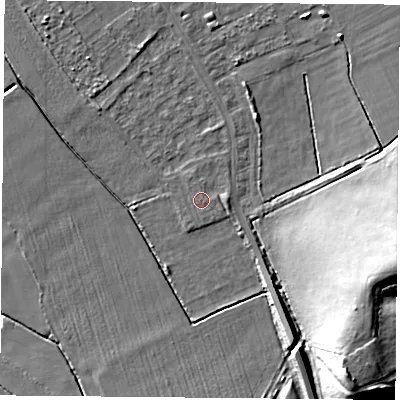 Shaded relief map of the ground around DN50RN, computed from Environment Agency LiDAR. The ground here sits at about 5 m above sea level and falls 20 m across the surrounding 800 m. Surface water reaching this point runs off ground lying to the south-south-west, 0.6 m higher.