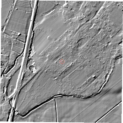 Shaded relief map of the ground around DN50SX, computed from Environment Agency LiDAR. The ground here sits at about 7 m above sea level and falls 5 m across the surrounding 800 m. Surface water reaching this point runs off ground lying to the north-north-east, 1.1 m higher.
