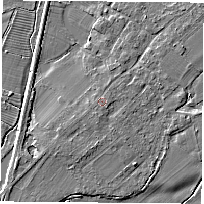 Shaded relief map of the ground around DN50SY, computed from Environment Agency LiDAR. The ground here sits at about 7 m above sea level and falls 5 m across the surrounding 800 m. Surface water reaching this point runs off ground lying to the south-south-west, 0.9 m higher.
