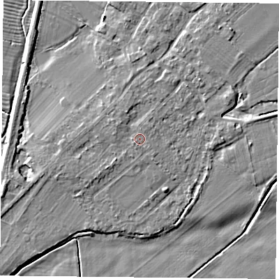 Shaded relief map of the ground around DN50TE, computed from Environment Agency LiDAR. The ground here sits at about 7 m above sea level and falls 5 m across the surrounding 800 m. Surface water reaching this point runs off ground lying to the west-south-west, 0.8 m higher.