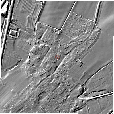 Shaded relief map of the ground around DN50TJ, computed from Environment Agency LiDAR. The ground here sits at about 6 m above sea level and falls 7 m across the surrounding 800 m. Surface water reaching this point runs off ground lying to the south-west, 1.1 m higher.