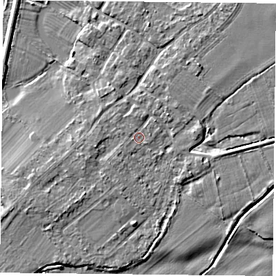 Shaded relief map of the ground around DN50TQ, computed from Environment Agency LiDAR. The ground here sits at about 7 m above sea level and falls 4 m across the surrounding 800 m. Surface water reaching this point runs off ground lying to the west-south-west, 1.5 m higher.