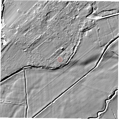 Shaded relief map of the ground around DN50TT, computed from Environment Agency LiDAR. The ground here sits at about 6 m above sea level and falls 5 m across the surrounding 800 m. Surface water reaching this point runs off ground lying to the north-east, 1.4 m higher.