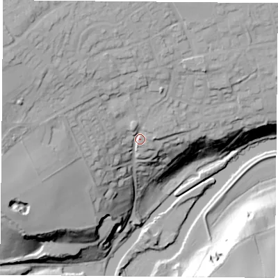Shaded relief map of the ground around DN57LU, computed from Environment Agency LiDAR. The ground here sits at about 37 m above sea level and falls 49 m across the surrounding 800 m. Surface water reaching this point runs off ground lying to the west-north-west, 22.8 m higher.