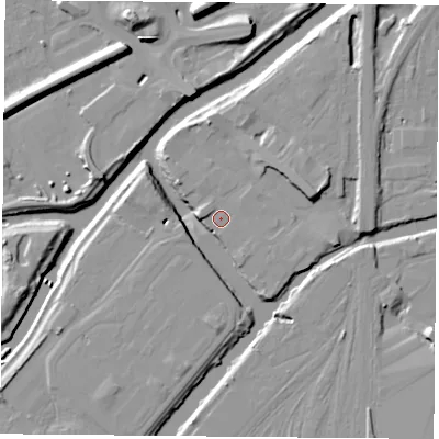Shaded relief map of the ground around DN58AF, computed from Environment Agency LiDAR. The ground here sits at about 11 m above sea level and falls 11 m across the surrounding 800 m. Surface water reaching this point runs off ground lying to the east-north-east, 6.0 m higher.