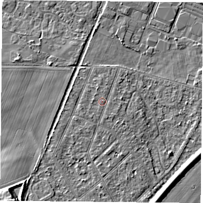 Shaded relief map of the ground around DN58EU, computed from Environment Agency LiDAR. The ground here sits at about 11 m above sea level and falls 9 m across the surrounding 800 m. Surface water reaching this point runs off ground lying to the south-south-west, 0.9 m higher.