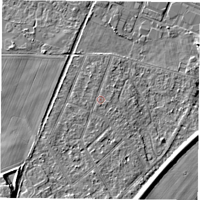 Shaded relief map of the ground around DN58EX, computed from Environment Agency LiDAR. The ground here sits at about 11 m above sea level and falls 9 m across the surrounding 800 m. Surface water reaching this point runs off ground lying to the south-west, 0.7 m higher.