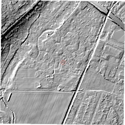 Shaded relief map of the ground around DN58HG, computed from Environment Agency LiDAR. The ground here sits at about 10 m above sea level and falls 11 m across the surrounding 800 m. Surface water reaching this point runs off ground lying to the south-west, 2.2 m higher.