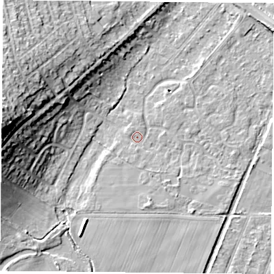 Shaded relief map of the ground around DN58HJ, computed from Environment Agency LiDAR. The ground here sits at about 10 m above sea level and falls 22 m across the surrounding 800 m. Surface water reaching this point runs off ground lying to the south-south-west, 1.0 m higher.