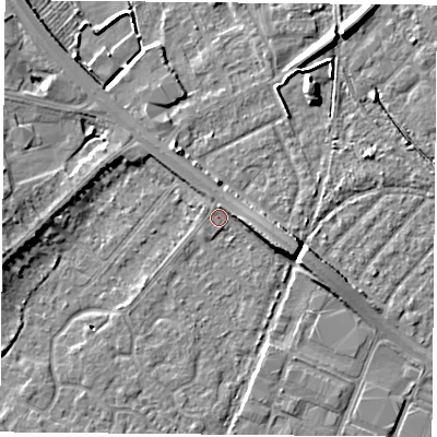 Shaded relief map of the ground around DN58HN, computed from Environment Agency LiDAR. The ground here sits at about 10 m above sea level and falls 8 m across the surrounding 800 m. Surface water reaching this point runs off ground lying to the east-south-east, 5.0 m higher.