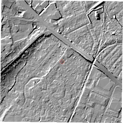 Shaded relief map of the ground around DN58HU, computed from Environment Agency LiDAR. The ground here sits at about 9 m above sea level and falls 9 m across the surrounding 800 m. Surface water reaching this point runs off ground lying to the east, 7.9 m higher.