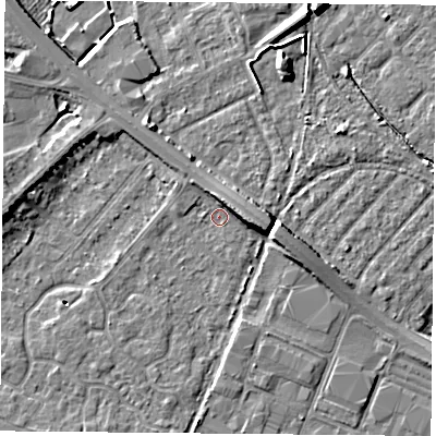Shaded relief map of the ground around DN58HW, computed from Environment Agency LiDAR. The ground here sits at about 10 m above sea level and falls 8 m across the surrounding 800 m. Surface water reaching this point runs off ground lying to the east, 5.0 m higher.