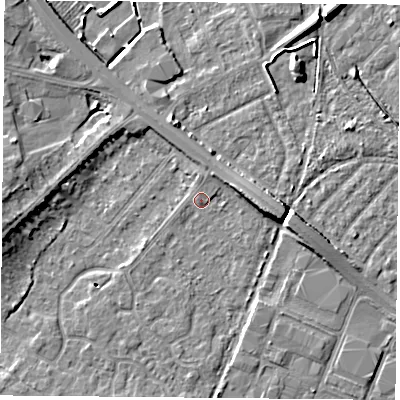 Shaded relief map of the ground around DN58HX, computed from Environment Agency LiDAR. The ground here sits at about 10 m above sea level and falls 8 m across the surrounding 800 m. Surface water reaching this point runs off ground lying to the east, 5.2 m higher.