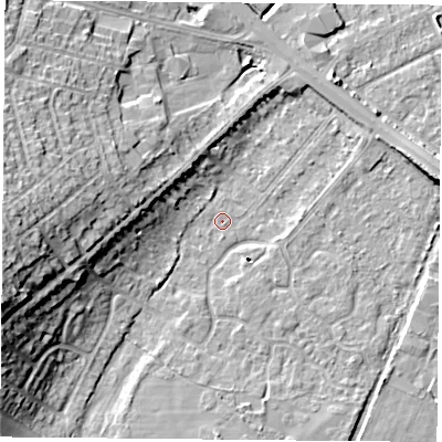 Shaded relief map of the ground around DN58JD, computed from Environment Agency LiDAR. The ground here sits at about 9 m above sea level and falls 18 m across the surrounding 800 m. Surface water reaching this point runs off ground lying to the west-south-west, 18.1 m higher.