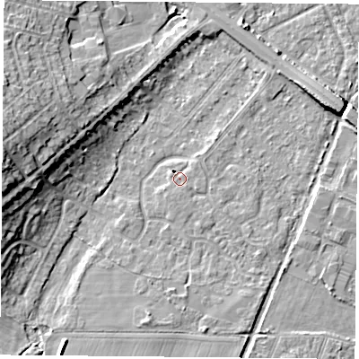 Shaded relief map of the ground around DN58JG, computed from Environment Agency LiDAR. The ground here sits at about 10 m above sea level and falls 14 m across the surrounding 800 m. Surface water reaching this point runs off ground lying to the north-east, 3.7 m higher.
