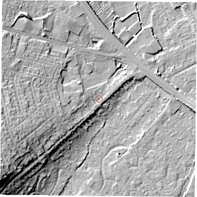 Shaded relief map of the ground around DN58JL, computed from Environment Agency LiDAR. The ground here sits at about 11 m above sea level and falls 22 m across the surrounding 800 m. Surface water reaching this point runs off ground lying to the south-west, 16.3 m higher.