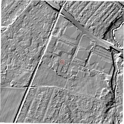 Shaded relief map of the ground around DN58LU, computed from Environment Agency LiDAR. The ground here sits at about 10 m above sea level and falls 8 m across the surrounding 800 m. Surface water reaching this point runs off ground lying to the north-east, 0.9 m higher.
