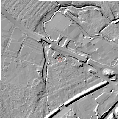 Shaded relief map of the ground around DN58LY, computed from Environment Agency LiDAR. The ground here sits at about 8 m above sea level and falls 11 m across the surrounding 800 m. Surface water reaching this point runs off ground lying to the south-south-west, 8.1 m higher.