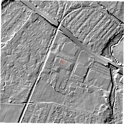 Shaded relief map of the ground around DN58PT, computed from Environment Agency LiDAR. The ground here sits at about 10 m above sea level and falls 8 m across the surrounding 800 m. Surface water reaching this point runs off ground lying to the west-north-west, 0.6 m higher.
