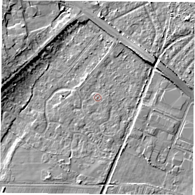 Shaded relief map of the ground around DN58UJ, computed from Environment Agency LiDAR. The ground here sits at about 10 m above sea level and falls 9 m across the surrounding 800 m. Surface water reaching this point runs off ground lying to the south-south-west, 0.6 m higher.
