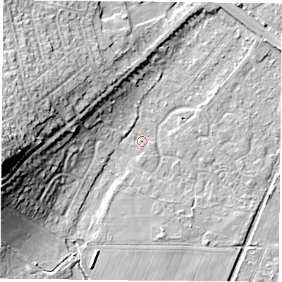 Shaded relief map of the ground around DN58UP, computed from Environment Agency LiDAR. The ground here sits at about 10 m above sea level and falls 24 m across the surrounding 800 m. Surface water reaching this point runs off ground lying to the south-south-east, 5.3 m higher.