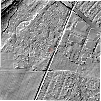 Shaded relief map of the ground around DN58UT, computed from Environment Agency LiDAR. The ground here sits at about 10 m above sea level and falls 8 m across the surrounding 800 m. Surface water reaching this point runs off ground lying to the north-west, 0.7 m higher.