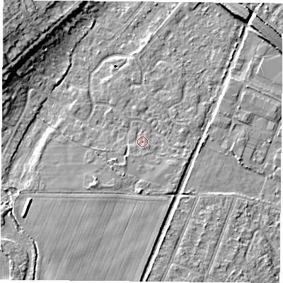 Shaded relief map of the ground around DN58XF, computed from Environment Agency LiDAR. The ground here sits at about 10 m above sea level and falls 12 m across the surrounding 800 m. Surface water reaching this point runs off ground lying to the south-west, 1.0 m higher.