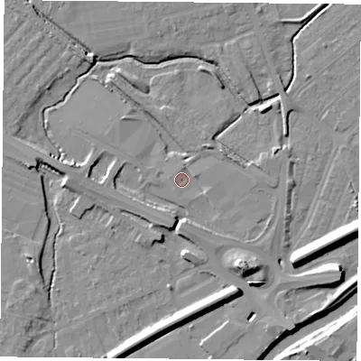 Shaded relief map of the ground around DN58XG, computed from Environment Agency LiDAR. The ground here sits at about 8 m above sea level and falls 12 m across the surrounding 800 m. Surface water reaching this point runs off ground lying to the north-east, 1.4 m higher.