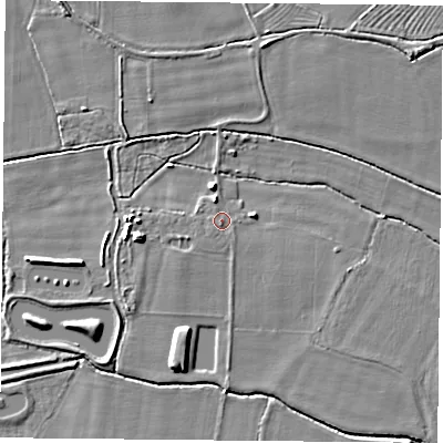 Shaded relief map of the ground around DN60DQ, computed from Environment Agency LiDAR. The ground here sits at about 6 m above sea level and falls 5 m across the surrounding 800 m. Surface water reaching this point runs off ground lying to the south-south-west, 0.7 m higher.