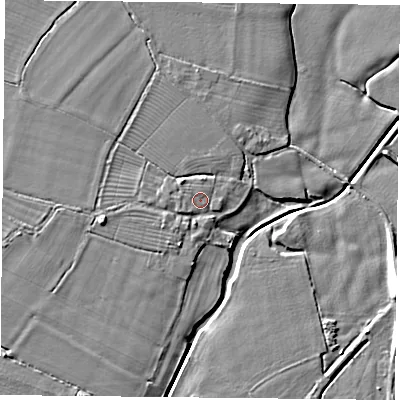 Shaded relief map of the ground around DN60DU, computed from Environment Agency LiDAR. The ground here sits at about 6 m above sea level and falls 7 m across the surrounding 800 m. Surface water reaching this point runs off ground lying to the north-west, 0.9 m higher.