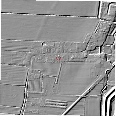 Shaded relief map of the ground around DN60DZ, computed from Environment Agency LiDAR. The ground here sits at about 6 m above sea level and falls 5 m across the surrounding 800 m. Surface water reaching this point runs off ground lying to the north-west, 0.9 m higher.