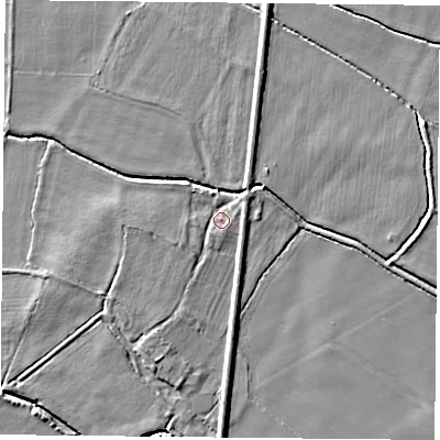 Shaded relief map of the ground around DN60EG, computed from Environment Agency LiDAR. The ground here sits at about 6 m above sea level and falls 3 m across the surrounding 800 m. Surface water reaching this point runs off ground lying to the north-east, 1.7 m higher.