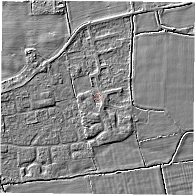 Shaded relief map of the ground around DN60EH, computed from Environment Agency LiDAR. The ground here sits at about 5 m above sea level and falls 7 m across the surrounding 800 m. Surface water reaching this point runs off ground lying to the south-south-east, 1.1 m higher.