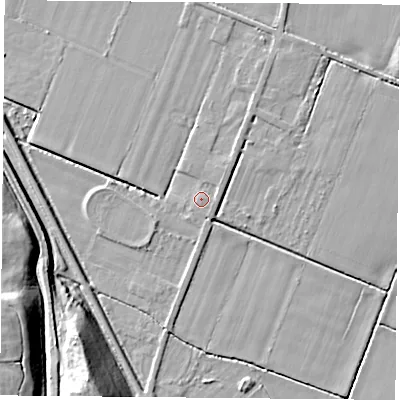 Shaded relief map of the ground around DN60ES, computed from Environment Agency LiDAR. The ground here sits at about 5 m above sea level and falls 22 m across the surrounding 800 m. Surface water reaching this point runs off ground lying to the north-east, 1.0 m higher.