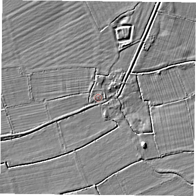 Shaded relief map of the ground around DN60EY, computed from Environment Agency LiDAR. The ground here sits at about 5 m above sea level and falls 4 m across the surrounding 800 m. Surface water reaching this point runs off ground lying to the east, 0.7 m higher.