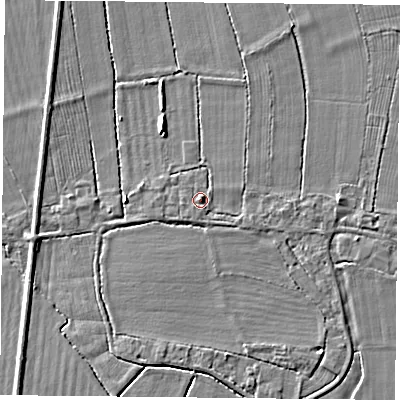 Shaded relief map of the ground around DN60HA, computed from Environment Agency LiDAR. The ground here sits at about 7 m above sea level and falls 3 m across the surrounding 800 m. Surface water reaching this point runs off ground lying to the south-south-east, 0.6 m higher.