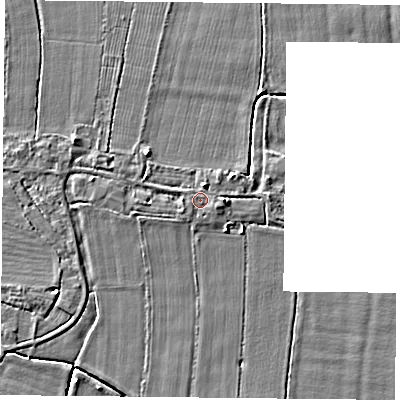 Shaded relief map of the ground around DN60HB, computed from Environment Agency LiDAR. The ground here sits at about 6 m above sea level and falls 3 m across the surrounding 800 m. Surface water reaching this point runs off ground lying to the east-south-east, 0.7 m higher.