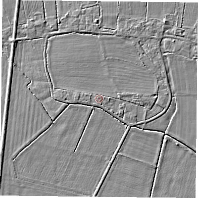 Shaded relief map of the ground around DN60HD, computed from Environment Agency LiDAR. The ground here sits at about 6 m above sea level and falls 3 m across the surrounding 800 m. Surface water reaching this point runs off ground lying to the south-south-east, 0.6 m higher.
