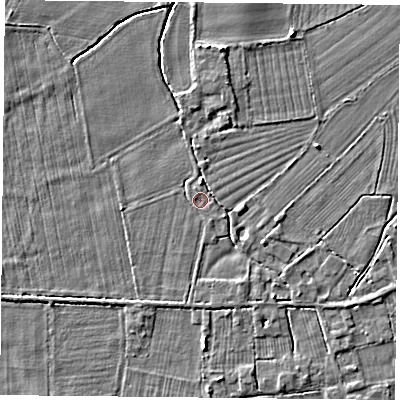 Shaded relief map of the ground around DN60HJ, computed from Environment Agency LiDAR. The ground here sits at about 6 m above sea level and falls 3 m across the surrounding 800 m. Surface water reaching this point runs off ground lying to the south, 0.9 m higher.