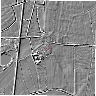 Shaded relief map of the ground around DN60HQ, computed from Environment Agency LiDAR. The ground here sits at about 6 m above sea level and falls 3 m across the surrounding 800 m. Surface water reaching this point runs off ground lying to the south-south-west, 0.7 m higher.