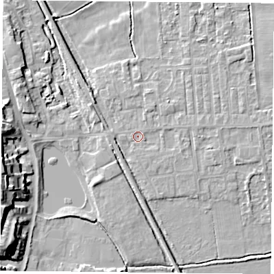 Shaded relief map of the ground around DN60JX, computed from Environment Agency LiDAR. The ground here sits at about 5 m above sea level and falls 15 m across the surrounding 800 m. Surface water reaching this point runs off ground lying to the south-south-east, 0.8 m higher.