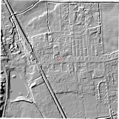 Shaded relief map of the ground around DN60JZ, computed from Environment Agency LiDAR. The ground here sits at about 5 m above sea level and falls 9 m across the surrounding 800 m. Surface water reaching this point runs off ground lying to the south-south-west, 0.7 m higher.