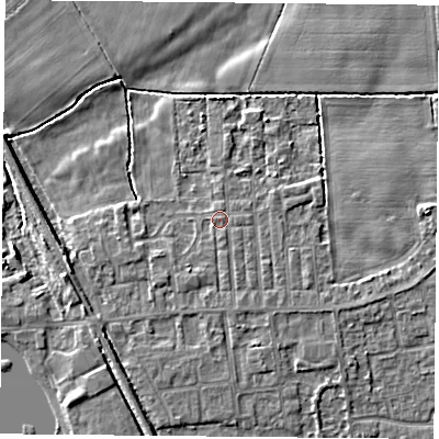 Shaded relief map of the ground around DN60LR, computed from Environment Agency LiDAR. The ground here sits at about 6 m above sea level and falls 5 m across the surrounding 800 m. Surface water reaching this point runs off ground lying to the south-south-west, 0.9 m higher.