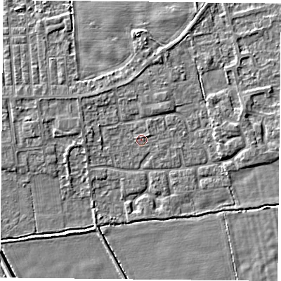Shaded relief map of the ground around DN60NR, computed from Environment Agency LiDAR. The ground here sits at about 5 m above sea level and falls 3 m across the surrounding 800 m. Surface water reaching this point runs off ground lying to the north-north-east, 0.6 m higher.