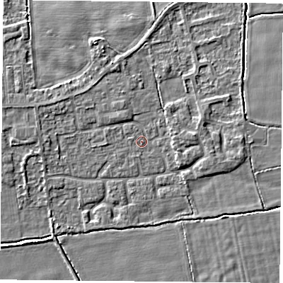 Shaded relief map of the ground around DN60NW, computed from Environment Agency LiDAR. The ground here sits at about 5 m above sea level and falls 4 m across the surrounding 800 m. Surface water reaching this point runs off ground lying to the east, 1.7 m higher.