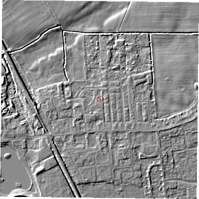 Shaded relief map of the ground around DN60NX, computed from Environment Agency LiDAR. The ground here sits at about 5 m above sea level and falls 5 m across the surrounding 800 m. Surface water reaching this point runs off ground lying to the south-south-west, 0.8 m higher.