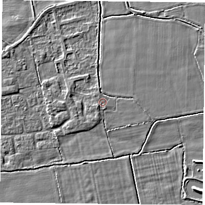 Shaded relief map of the ground around DN60RD, computed from Environment Agency LiDAR. The ground here sits at about 6 m above sea level and falls 5 m across the surrounding 800 m. Surface water reaching this point runs off ground lying to the south-west, 0.9 m higher.