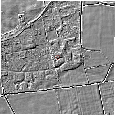 Shaded relief map of the ground around DN60RH, computed from Environment Agency LiDAR. The ground here sits at about 6 m above sea level and falls 4 m across the surrounding 800 m. Surface water reaching this point runs off ground lying to the north-east, 0.8 m higher.